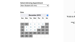 Screenshot showing calendar in table form with several days grayed out.