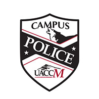 UACCM Campus Police logo featuring a howling wolf inside a sheild shape.
