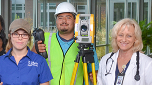 People in various work attire ranging from mechanic, surveyor, and nurse.