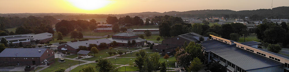 Overhead shot of campus looking east.